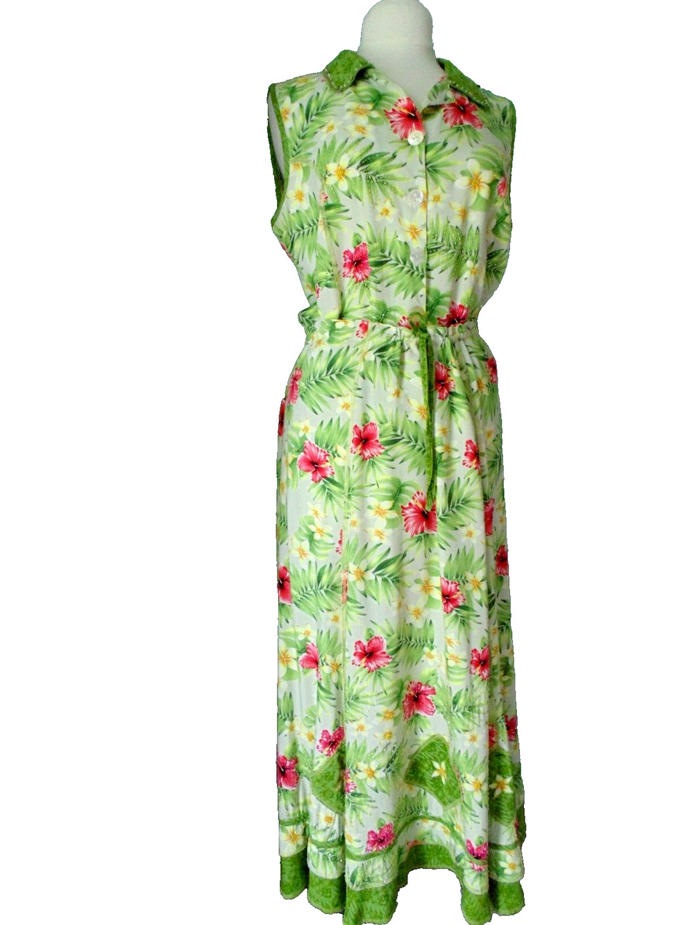 Vtg Tropical Embellished 2 pc Maxi Skirt Set Sleeveless Top Summer Boho Chic L